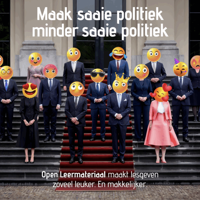 Politici samen op het bordes met verschillende emoticons als hoofd.